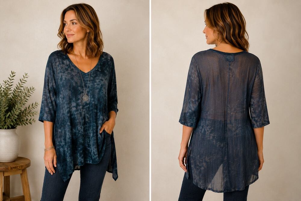 Blue Saks Fifth Avenue Tie Dye Modal Tunic Top Small Boho Oversized